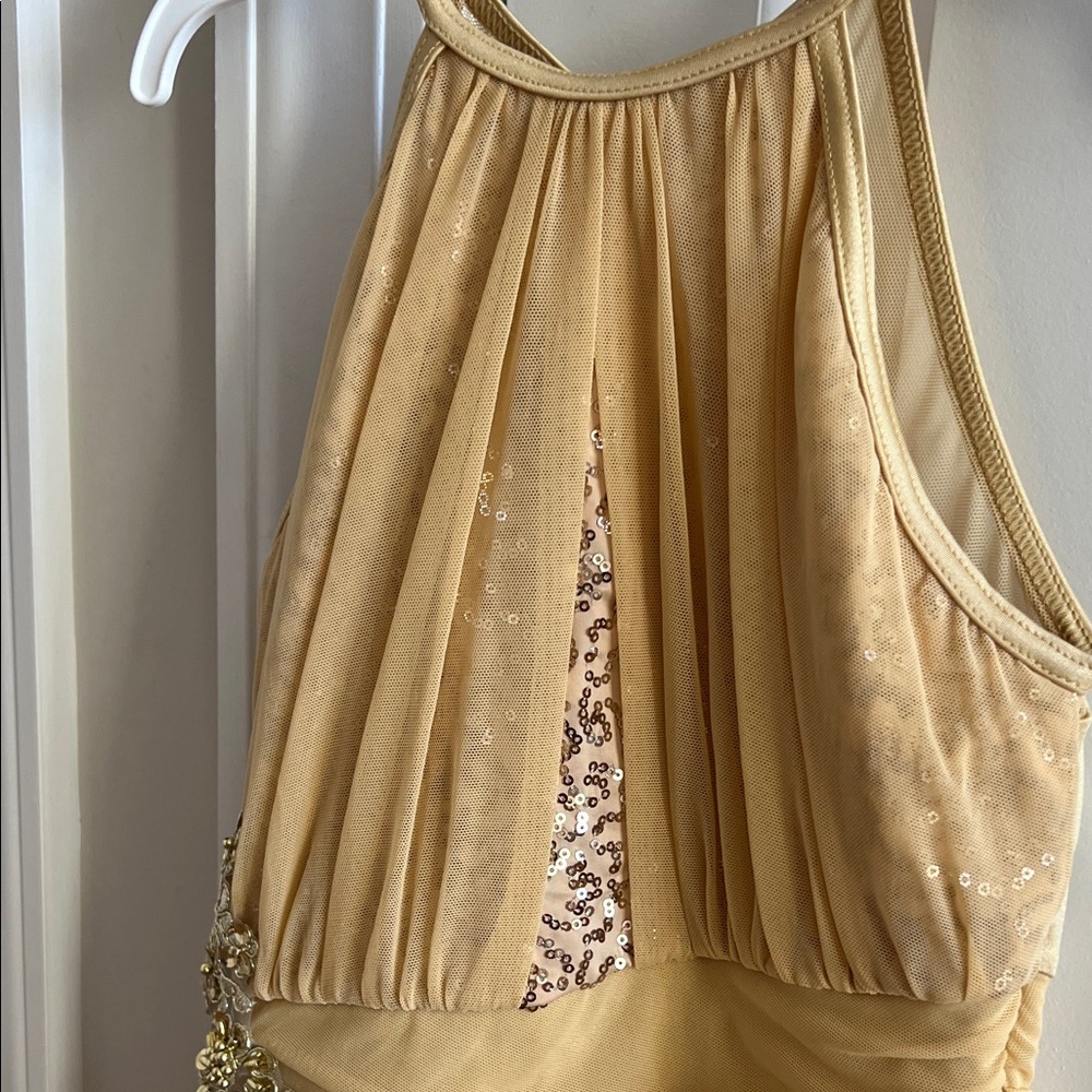 EUC Weissman Elegant Gold Asymmetrical Dance Costume - size MC - Picture 4 of 12